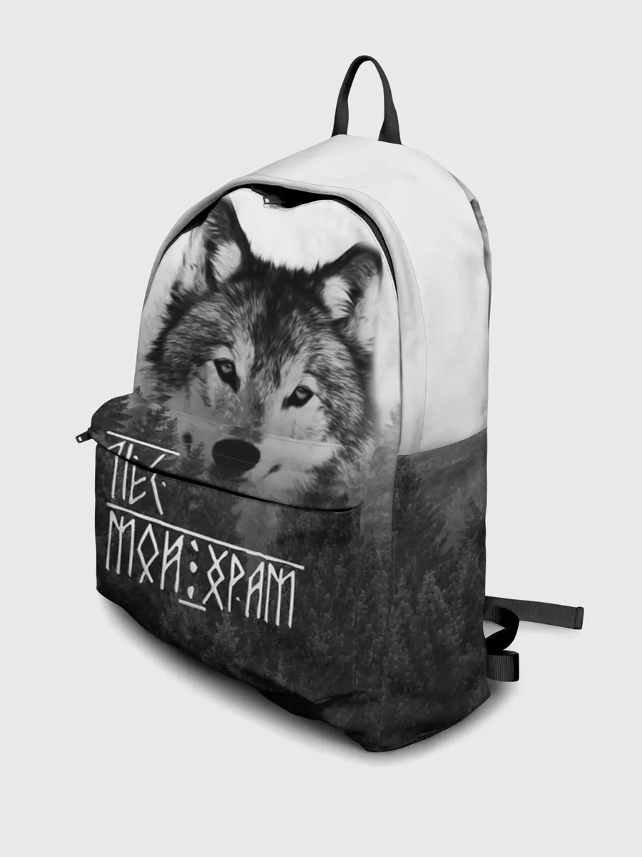 Рюкзак джинсовый / ЛЕС МОЙ ХРАМ / ВОЛК