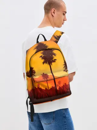 Рюкзак джинсовый / Лето, Пальмы, вечер