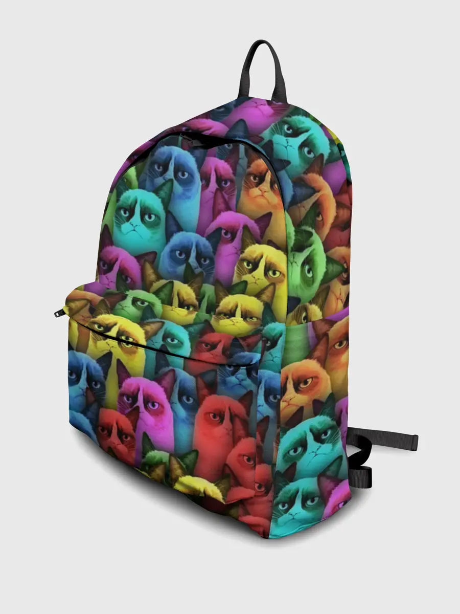 Рюкзак джинсовый / Разноцветные сердитые коты