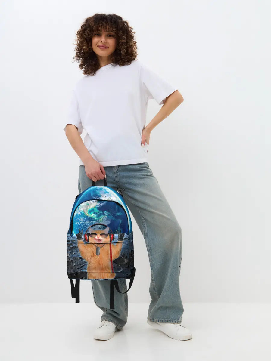 Рюкзак джинсовый / Кот на луне