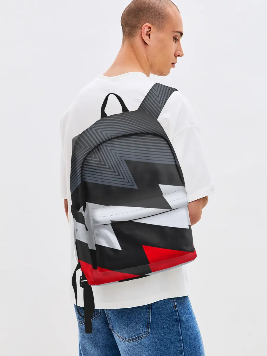 Рюкзак джинсовый / Черно-красные зигзаги