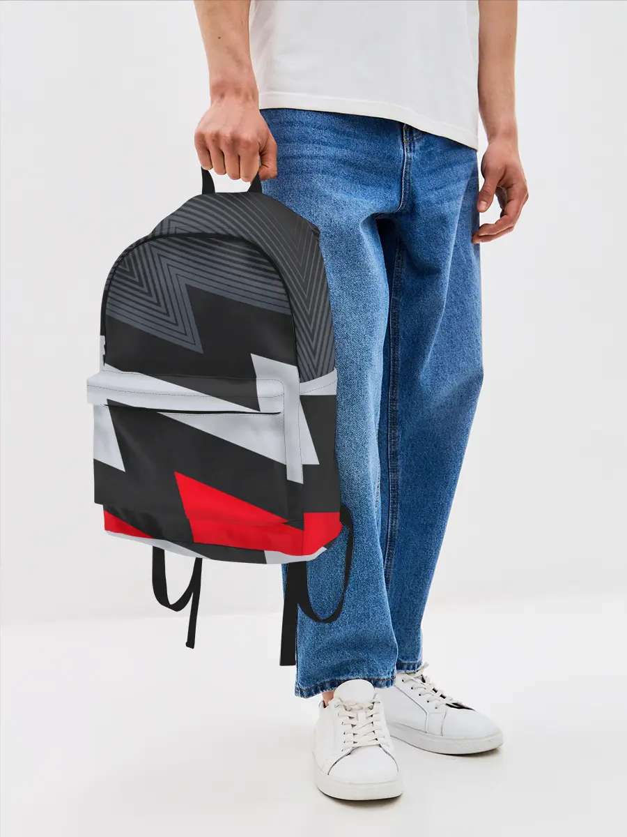 Рюкзак джинсовый / Черно-красные зигзаги