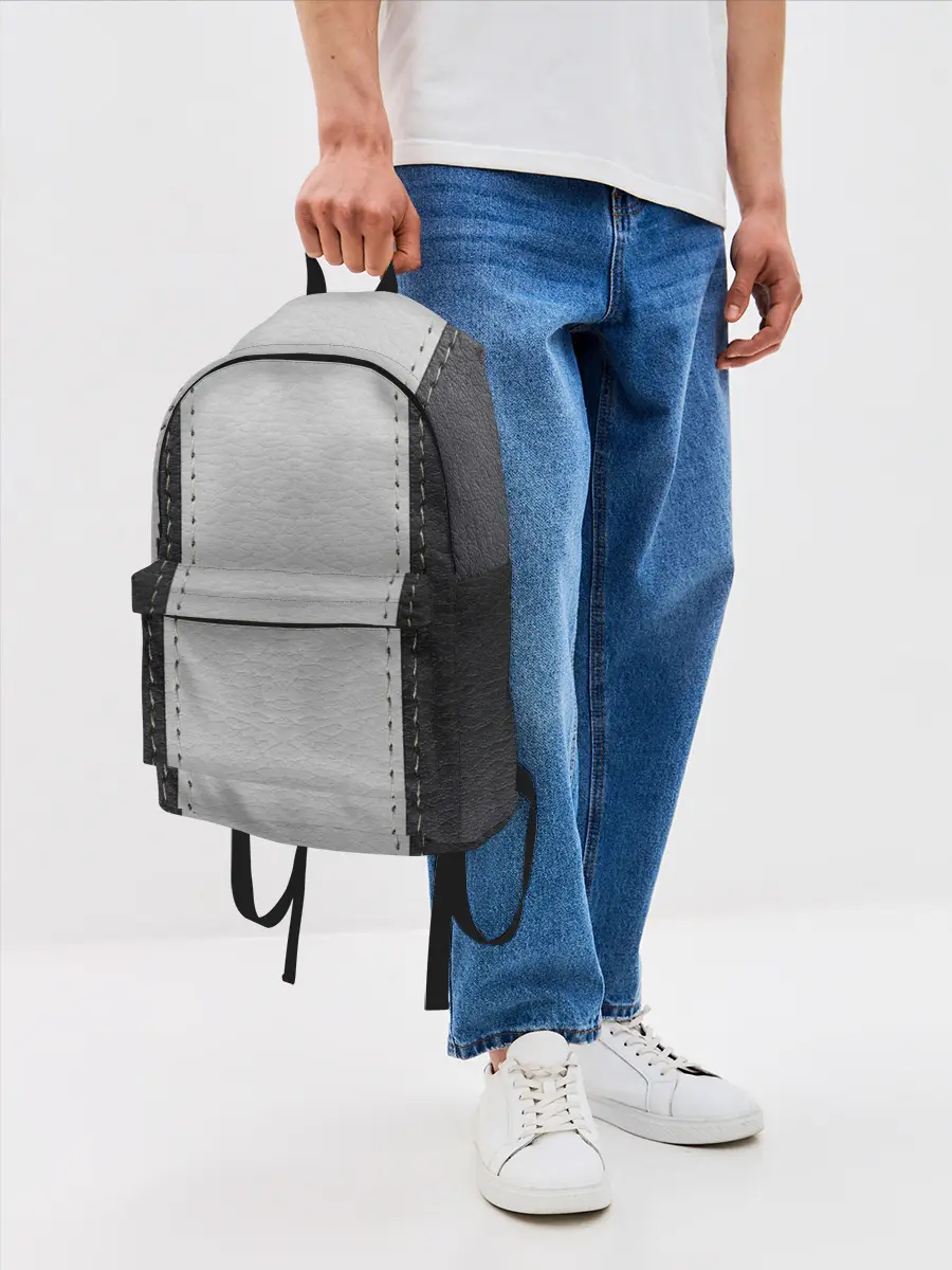 Рюкзак джинсовый / Черно белая кожа
