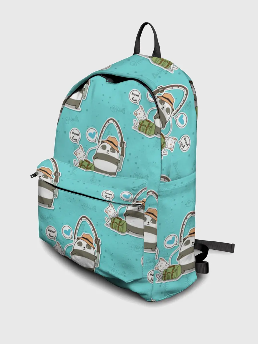 Рюкзак джинсовый / Панда на рыбалке