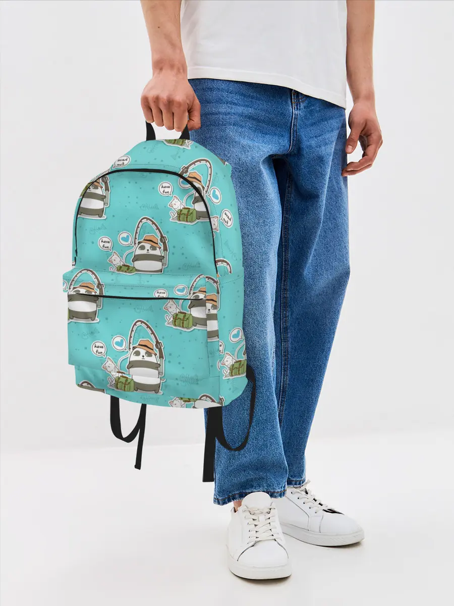 Рюкзак джинсовый / Панда на рыбалке