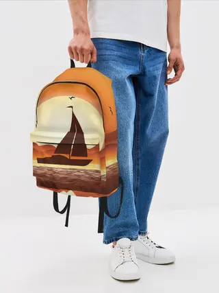 Рюкзак джинсовый / Кораблик на закате