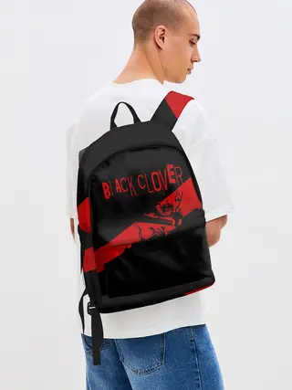 Рюкзак джинсовый / Чёрный клевер Аста красная полоса