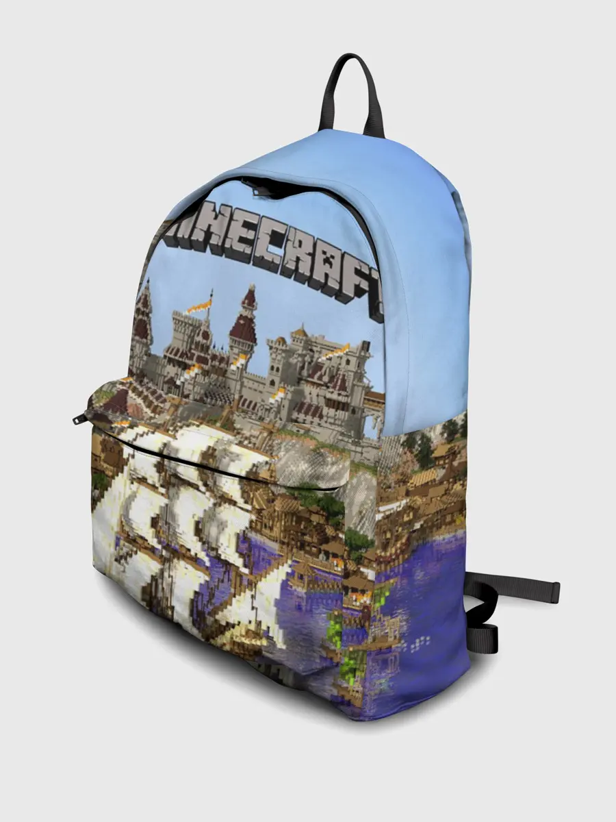 Рюкзак джинсовый / Корабль и замок в манкрафт.