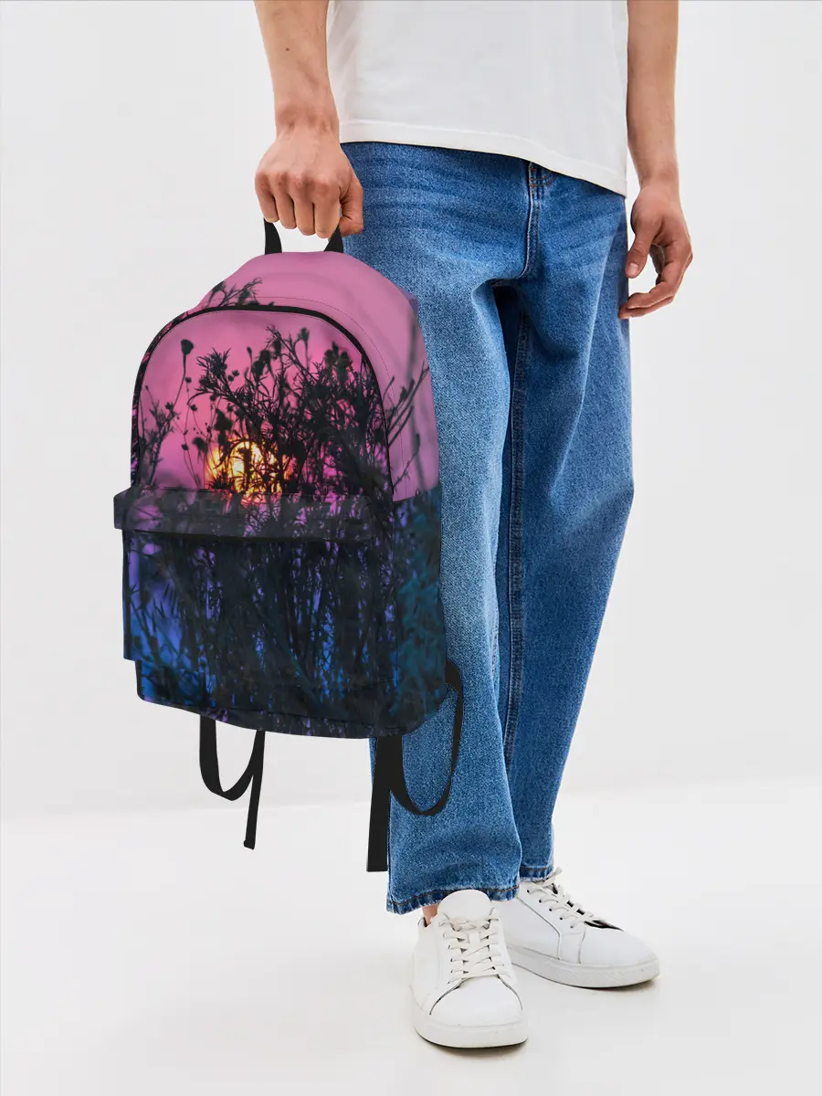 Рюкзак джинсовый / Трава растения закатный свет