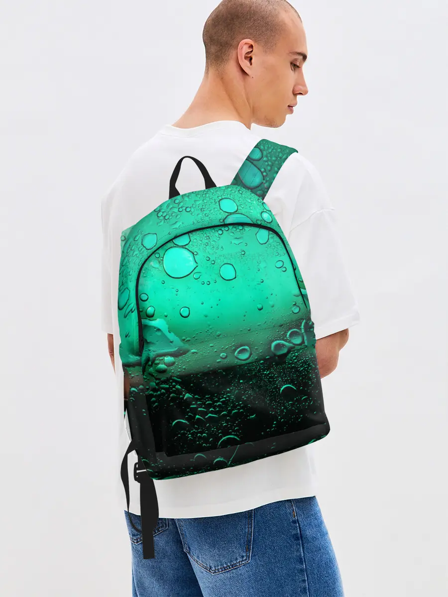 Рюкзак джинсовый / Зеленые капли клетки