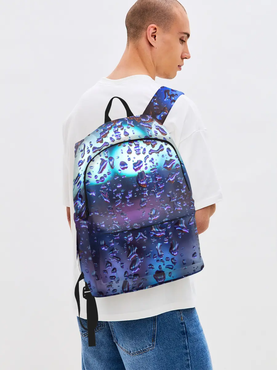 Рюкзак джинсовый / Капли на стекле макро