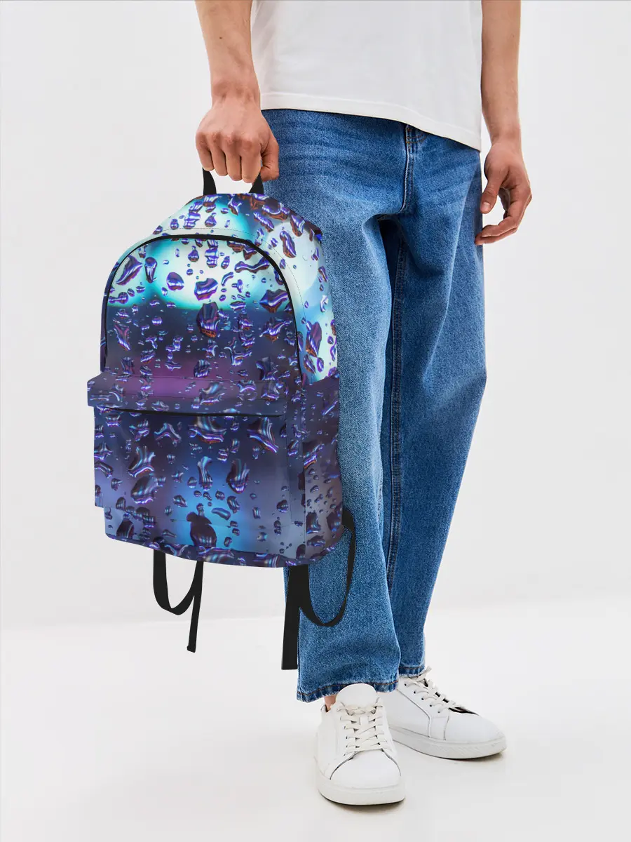 Рюкзак джинсовый / Капли на стекле макро