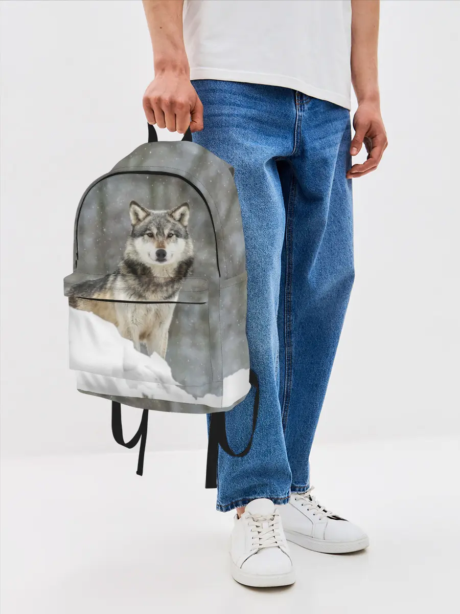 Рюкзак джинсовый / Волк и снег