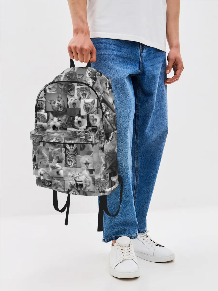 Рюкзак джинсовый / Неко ахегао чб