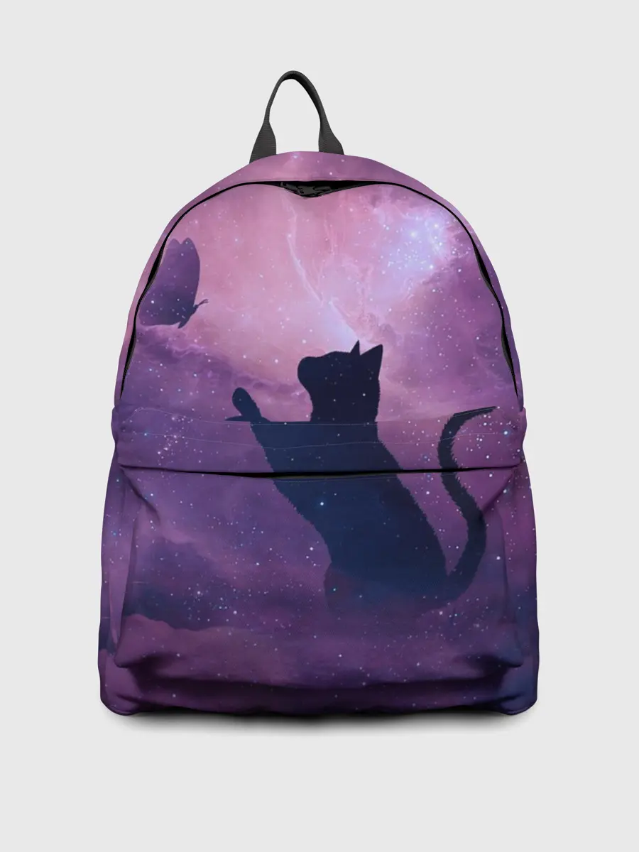 Рюкзак джинсовый / Кошка играет с бабочкой