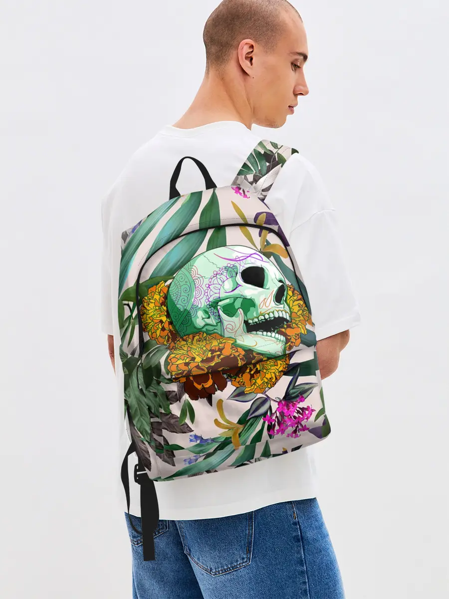 Рюкзак джинсовый / Череп в цветах