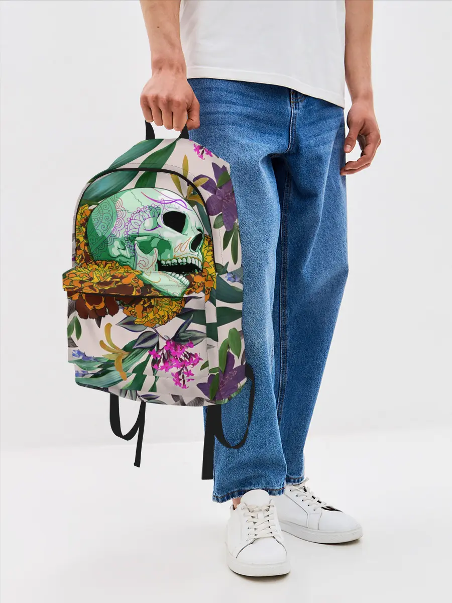 Рюкзак джинсовый / Череп в цветах