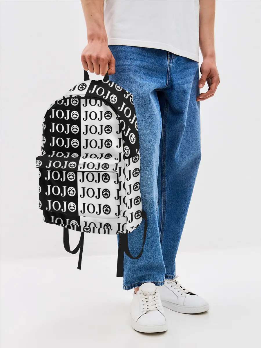 Рюкзак джинсовый / Логотип джо джо паттерн черно-белый