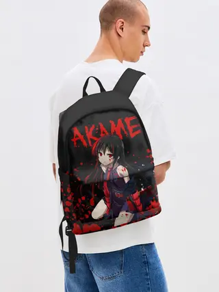 Рюкзак джинсовый / Убийца Акаме на черно-красно фоне