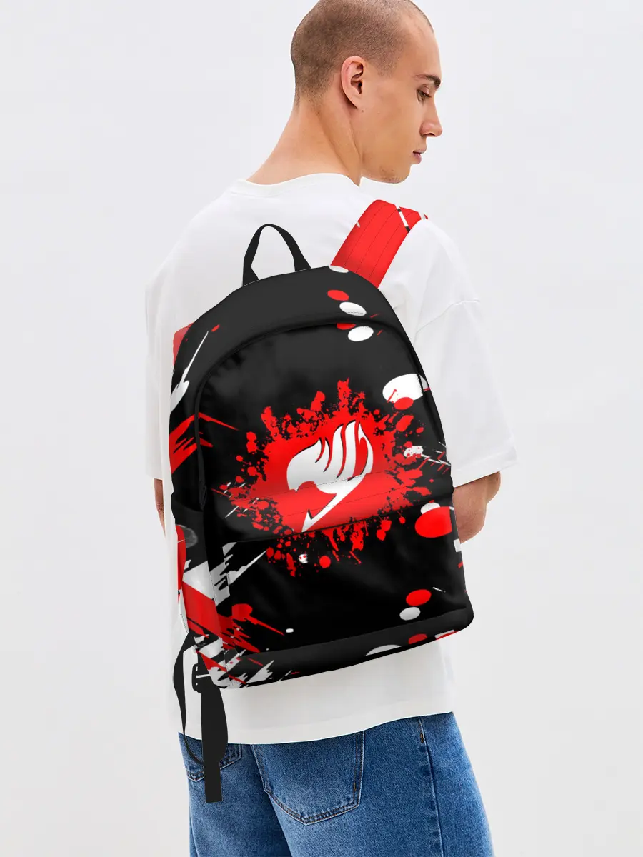 Рюкзак джинсовый / Хвост Феи красно-черная геометрия