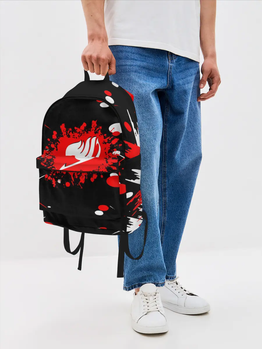 Рюкзак джинсовый / Хвост Феи красно-черная геометрия