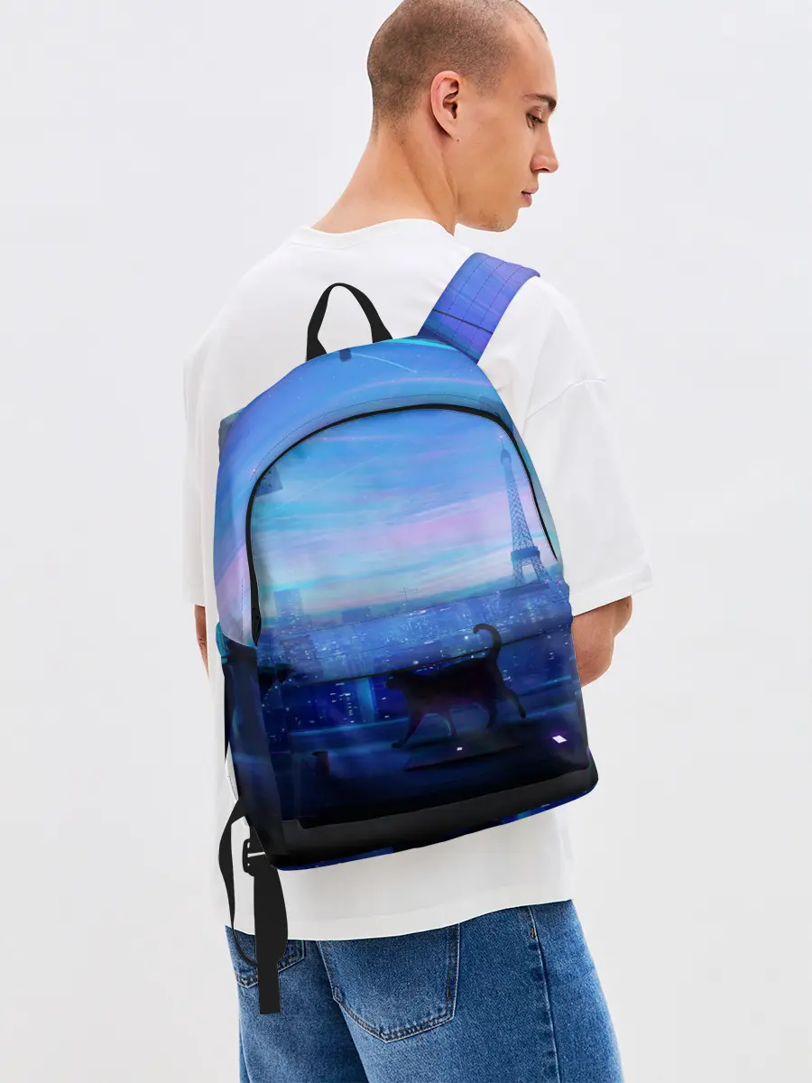 Рюкзак джинсовый / Кошка арт окно