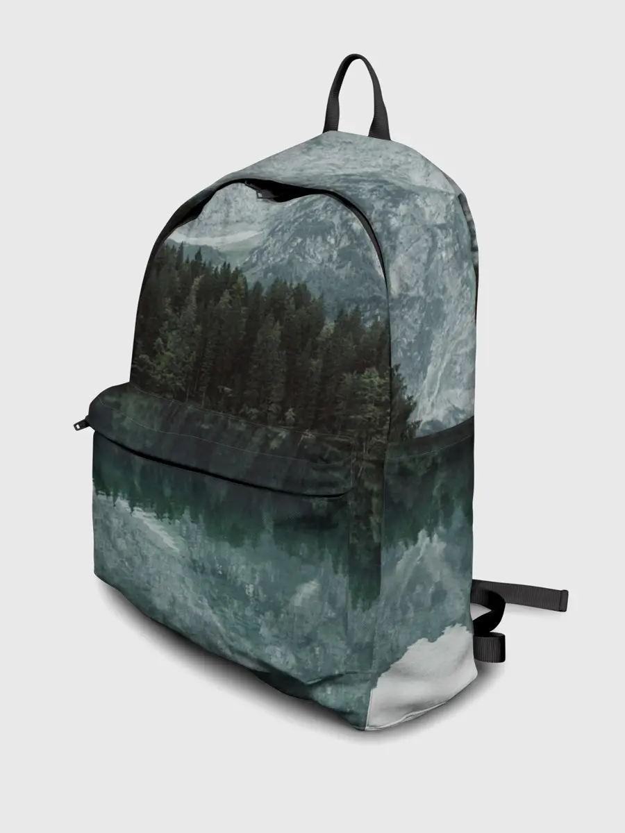 Рюкзак джинсовый / отражение горы в озере