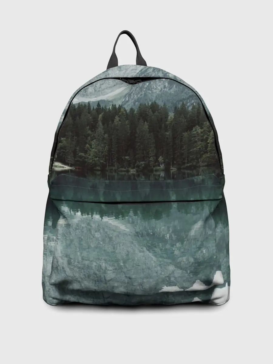 Рюкзак джинсовый / отражение горы в озере