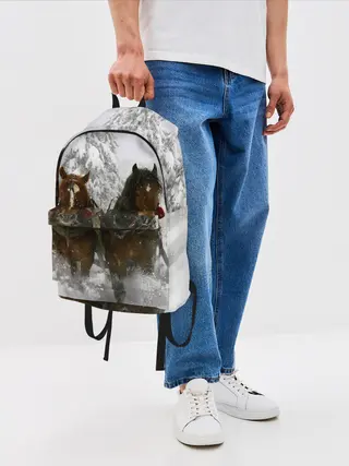 Рюкзак джинсовый / Лошади и снег