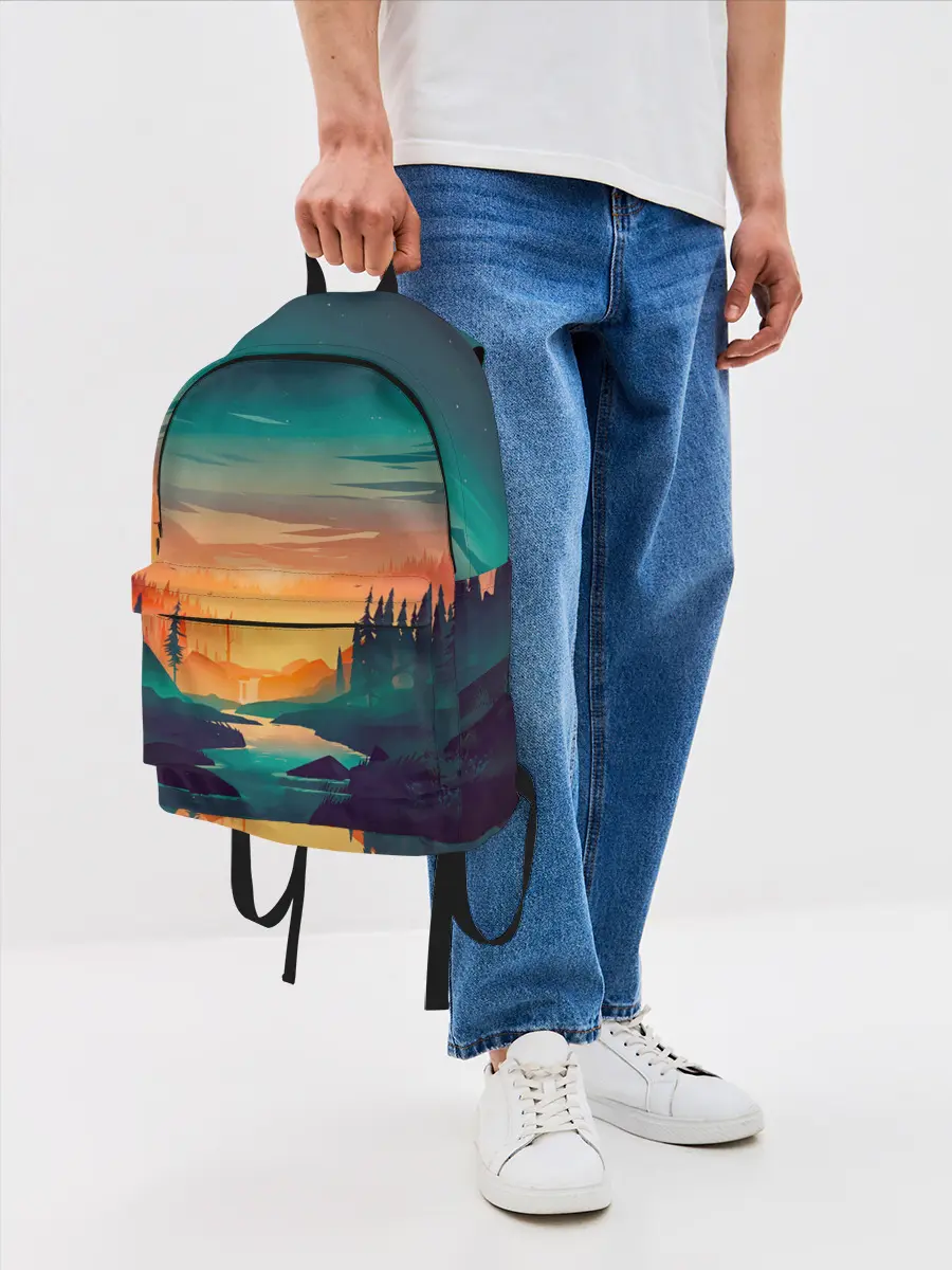 Рюкзак джинсовый / Закат в лесу