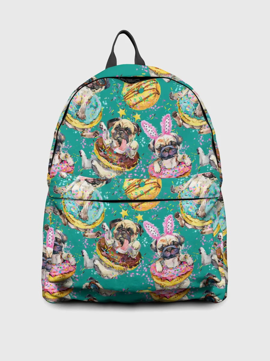 Рюкзак джинсовый / Мопсы в пончиках