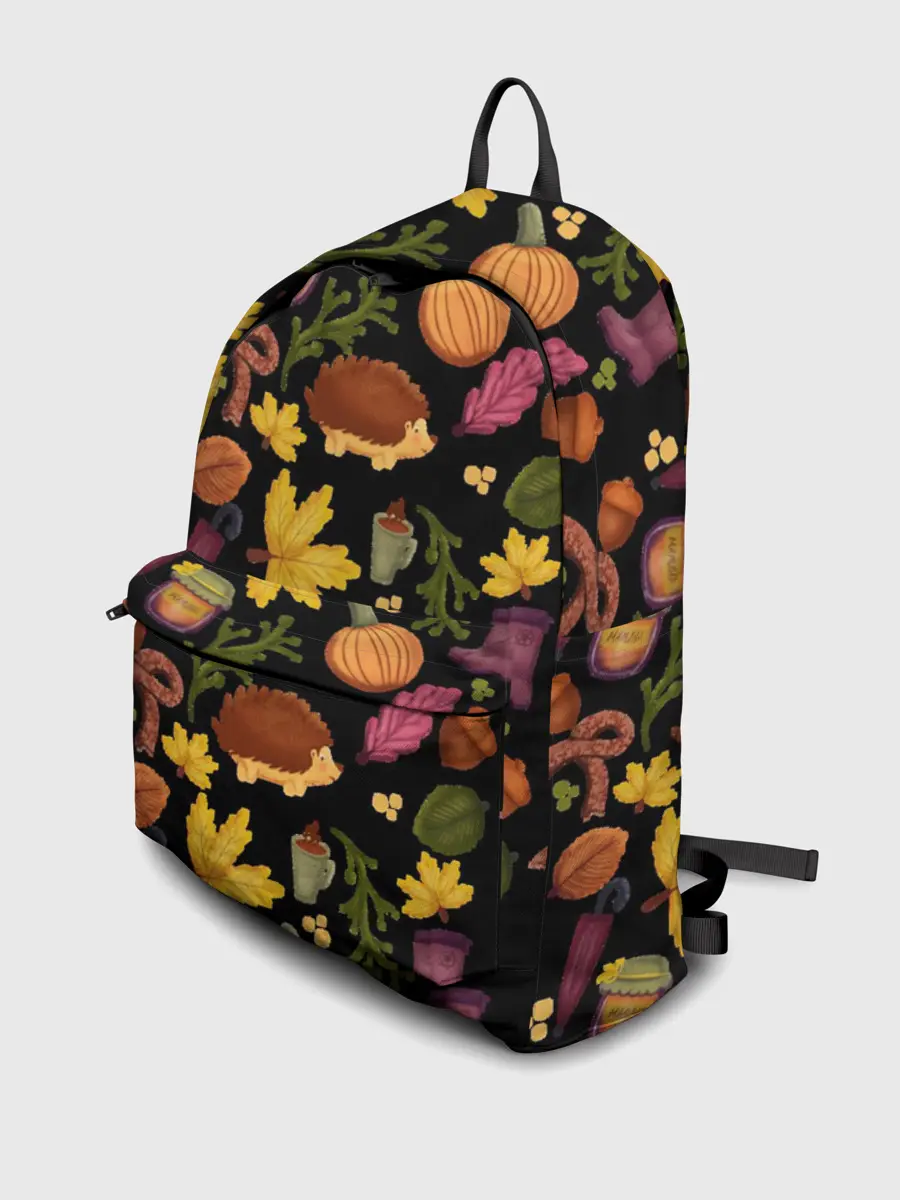 Рюкзак джинсовый / Уют, ежи, листья и банка варенья