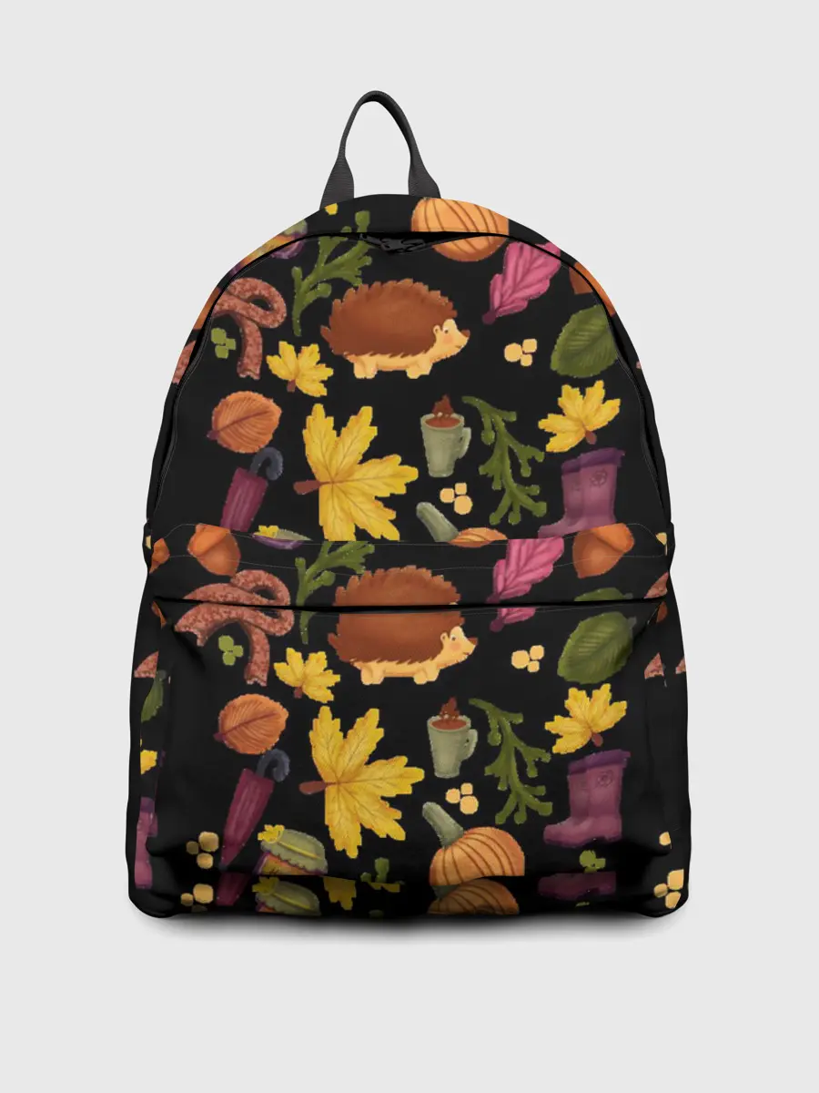 Рюкзак джинсовый / Уют, ежи, листья и банка варенья