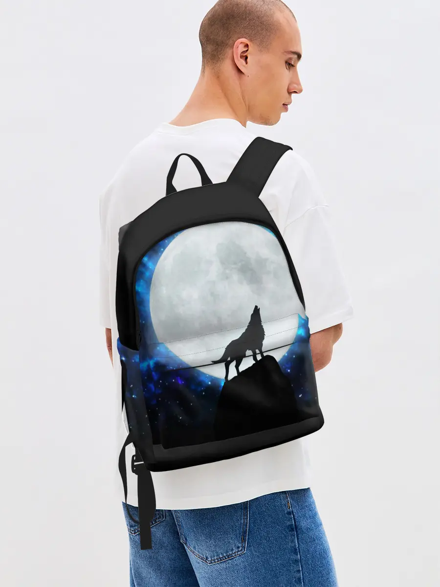 Рюкзак джинсовый / Волк воющий на луну