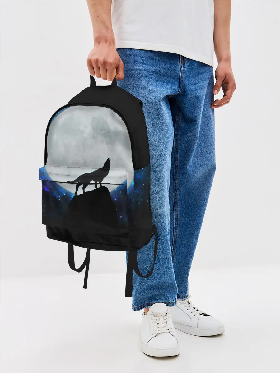 Рюкзак джинсовый / Волк воющий на луну