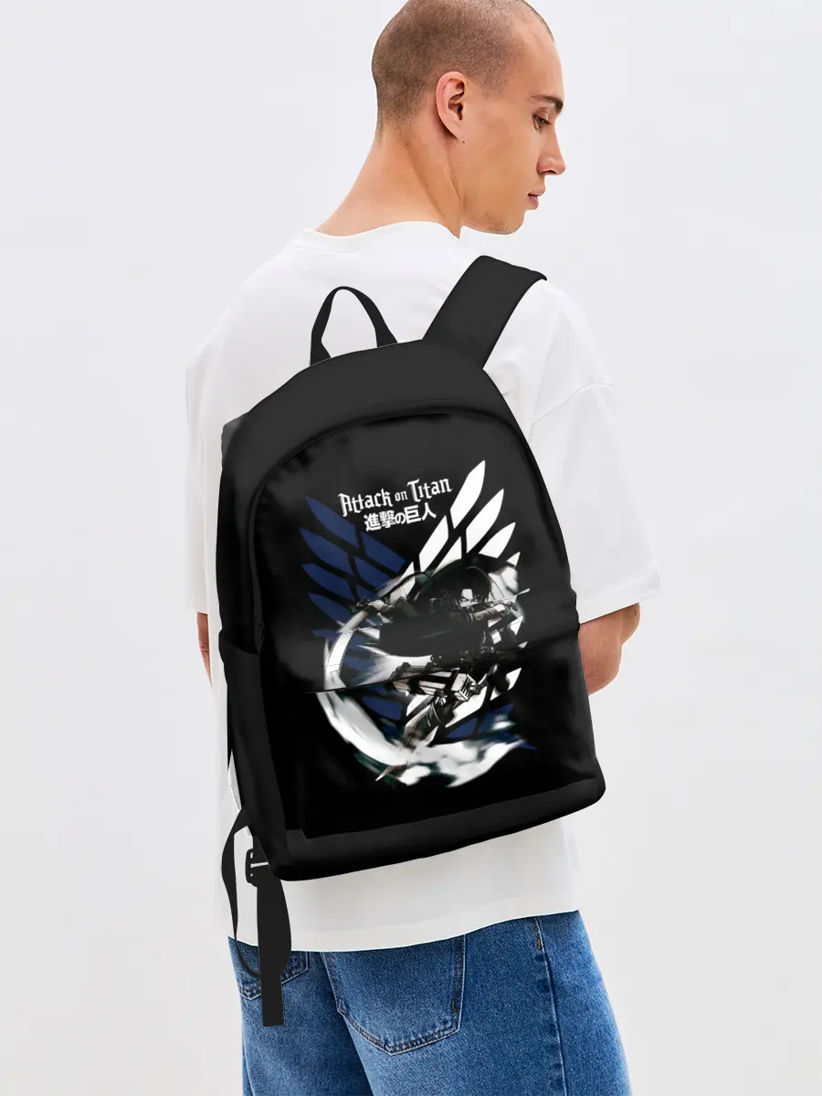 Рюкзак джинсовый / Леви Акерман на фоне герба