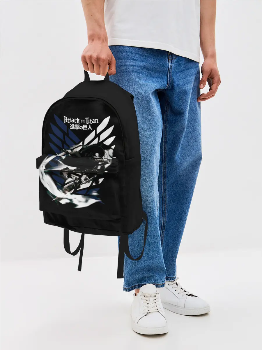 Рюкзак джинсовый / Леви Акерман на фоне герба