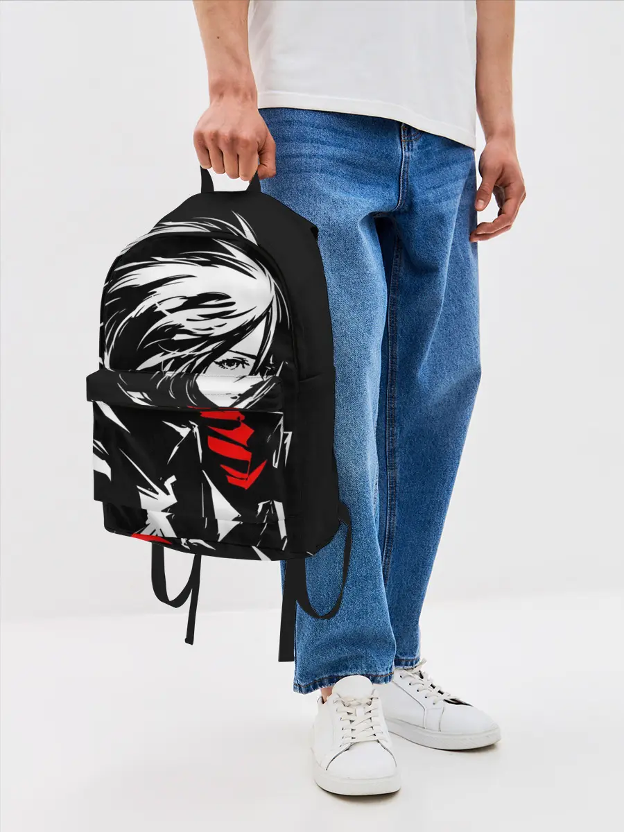 Рюкзак джинсовый / Черно-белая Микаса Аккерман