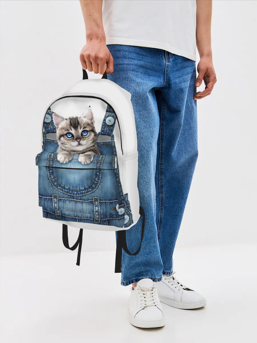 Рюкзак джинсовый / КОТЕНОК В КАРМАНЕ