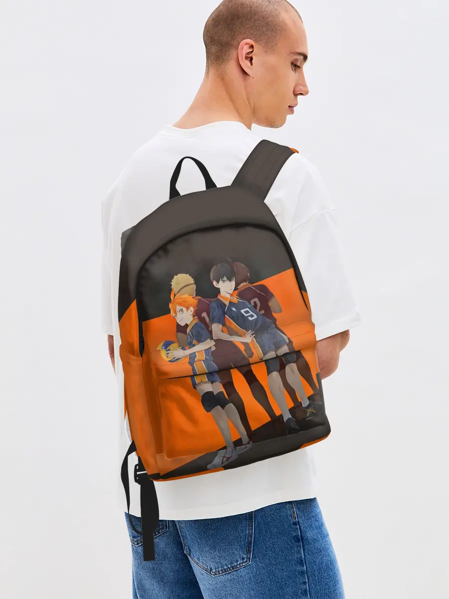 Рюкзак джинсовый / Karasuno оранжевая полоса