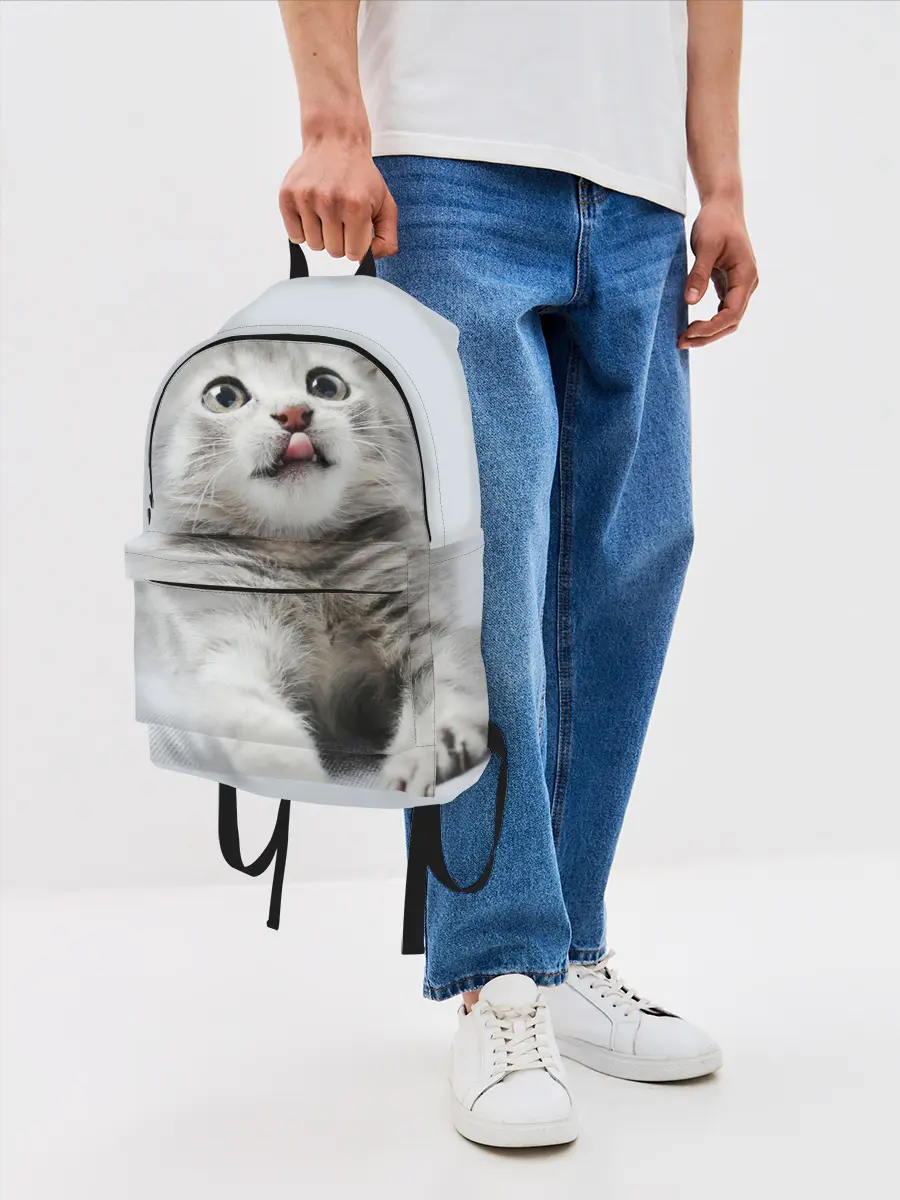 Рюкзак джинсовый / серый котенок
