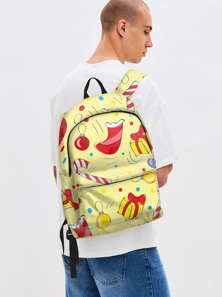 Рюкзак джинсовый / Новогодний узор на желтом фоне