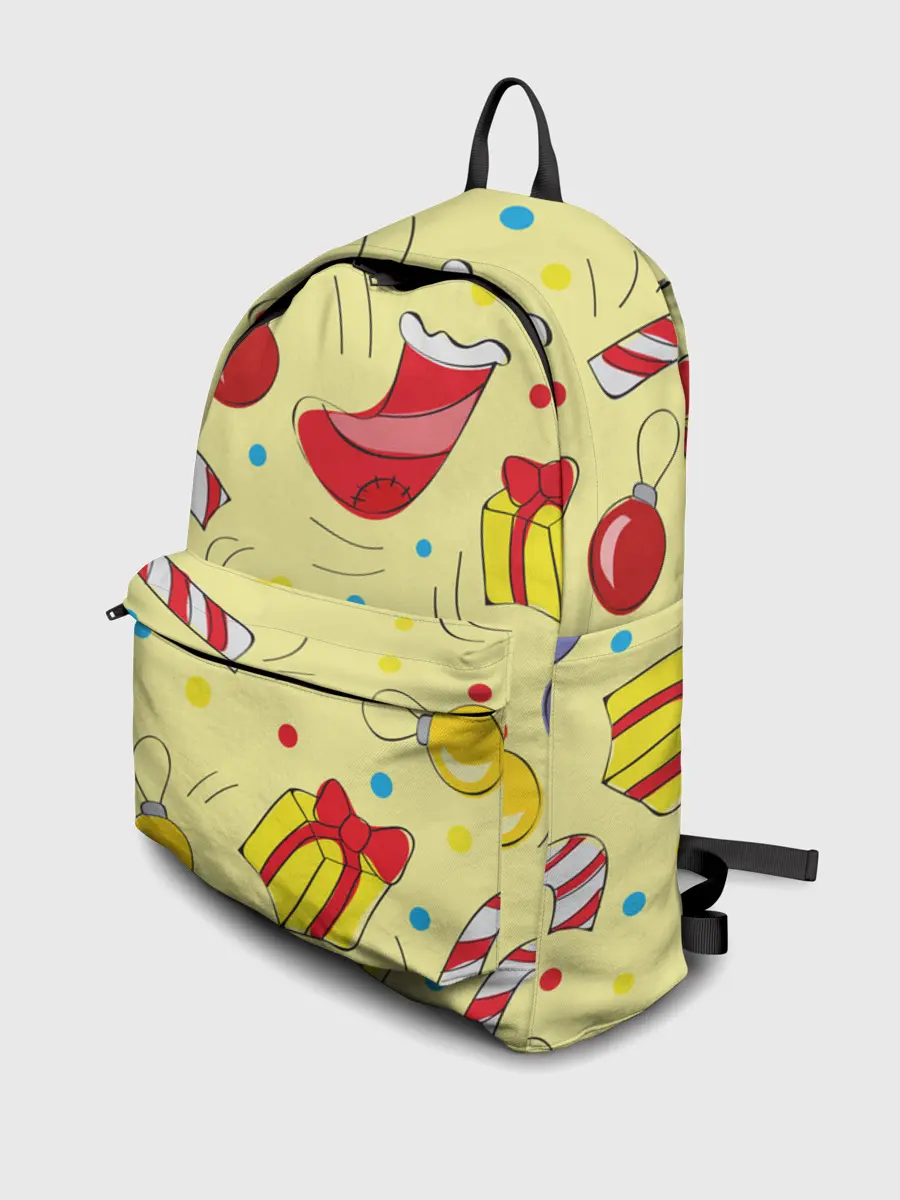 Рюкзак джинсовый / Новогодний узор на желтом фоне