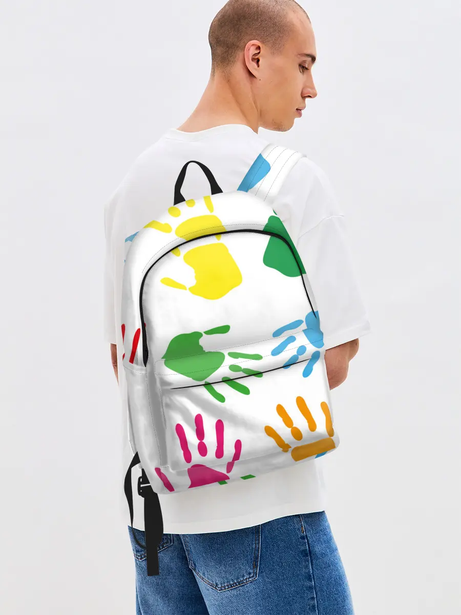 Рюкзак джинсовый / Цветные ладошки - Детский узор