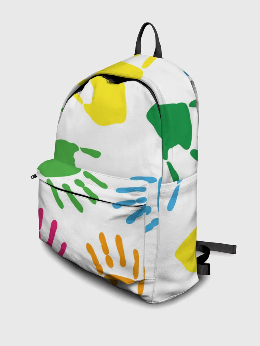 Рюкзак джинсовый / Цветные ладошки - Детский узор