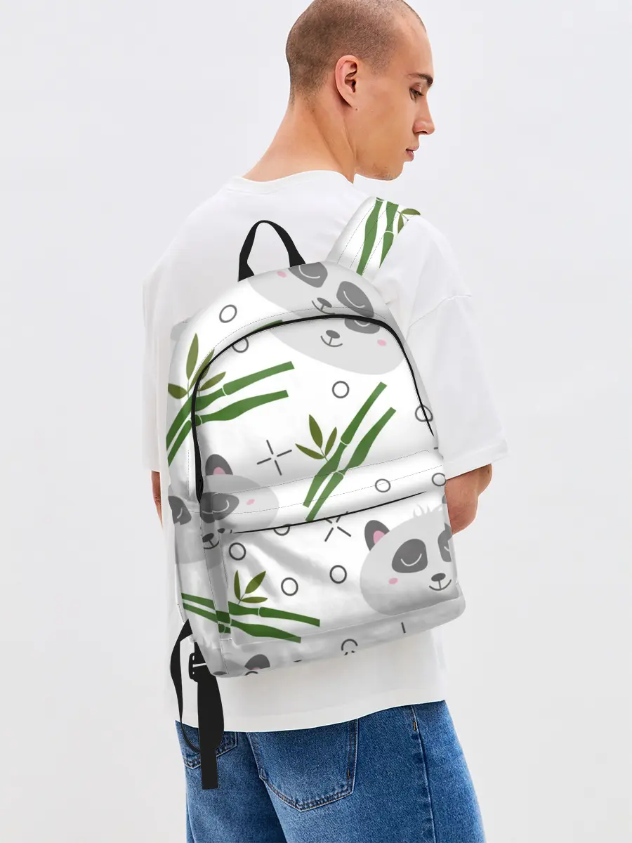 Рюкзак джинсовый / Панда с бамбуком