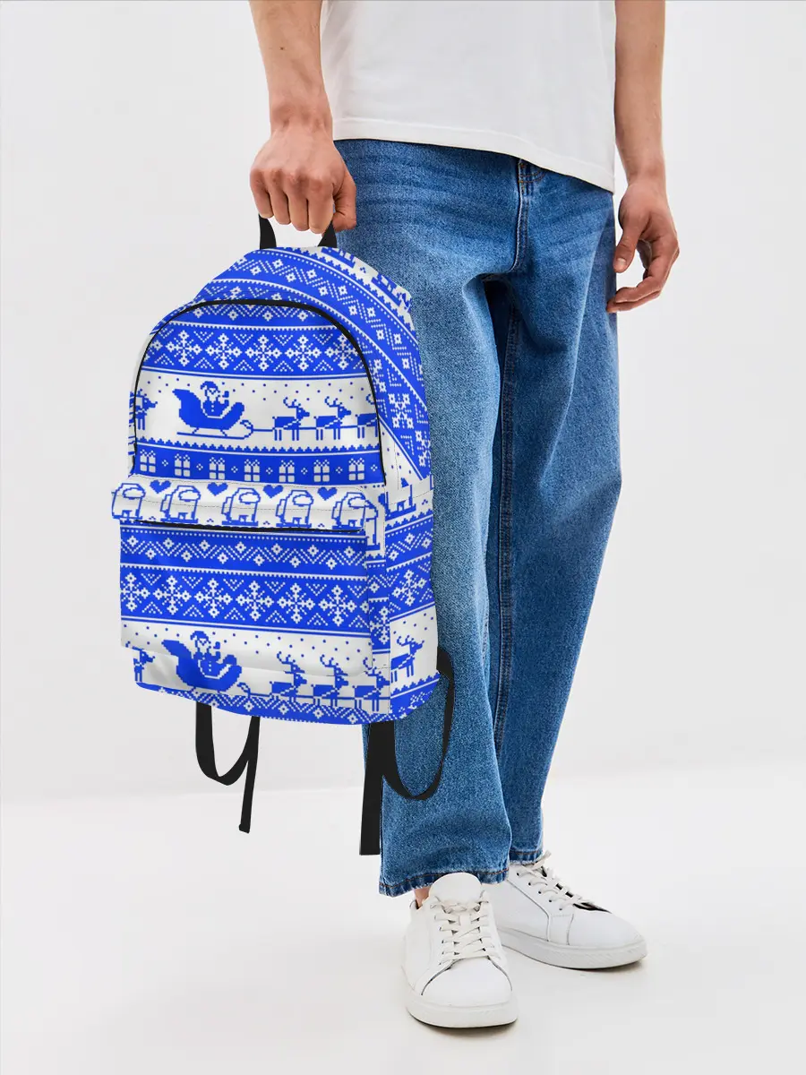 Рюкзак джинсовый / AMONG US НОВОГОДНИЙ УЗОР