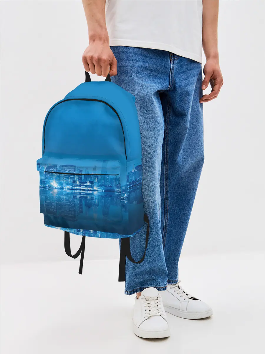 Рюкзак джинсовый / вид на ночной мегаполис