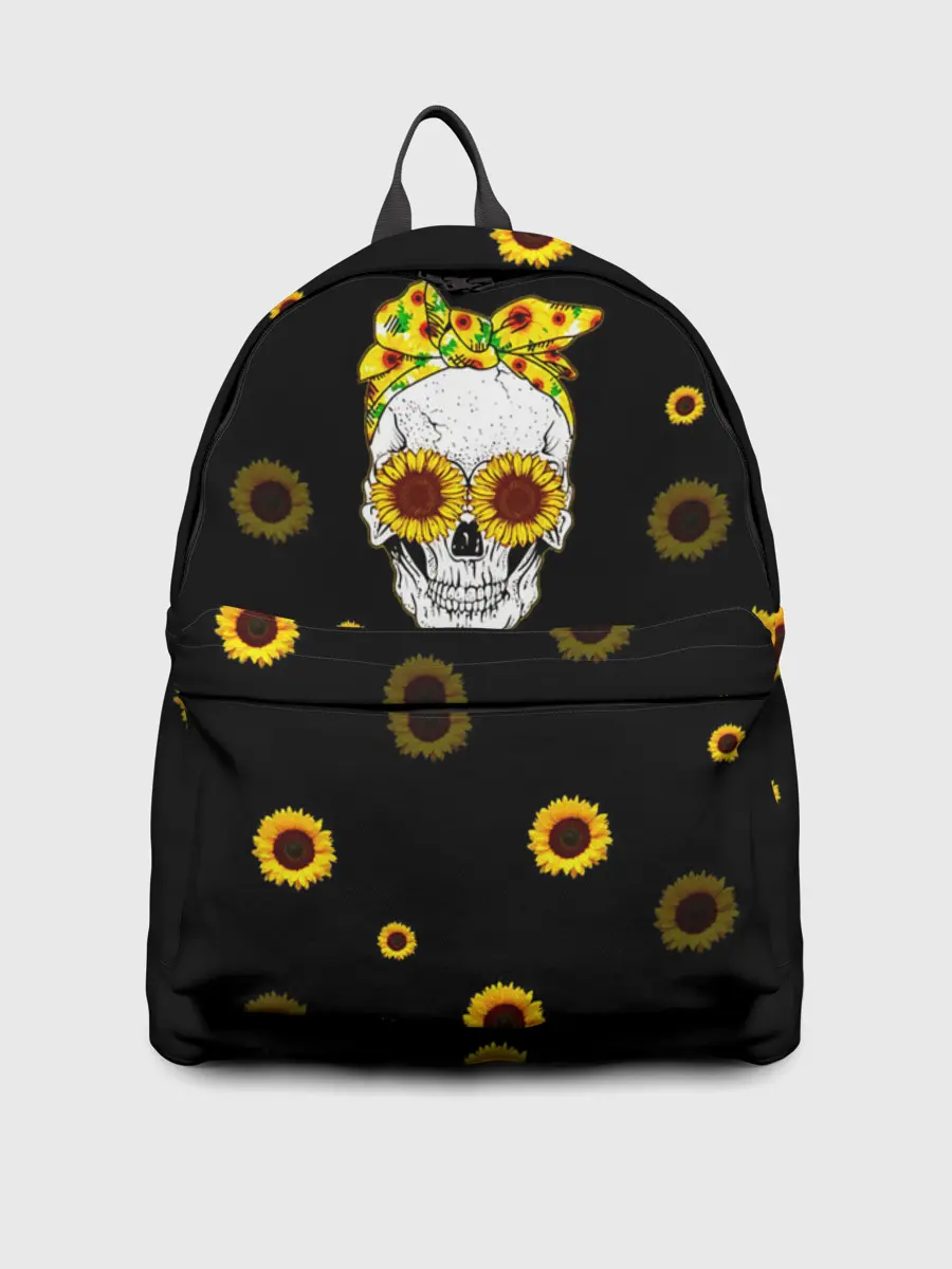 Рюкзак джинсовый / Череп и подсолнухи