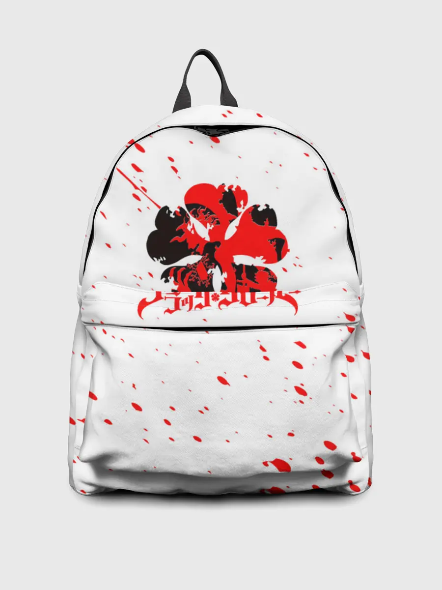 Рюкзак джинсовый / Логотип черный клевер с голубыми брызгами